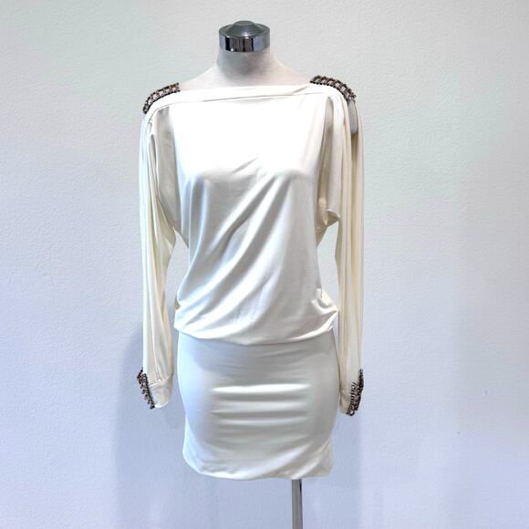 Jadore Y2K Vintage Dolman Open Sleeve Mini Dress Rhinestone Cream Small READ - Picture 1 of 11